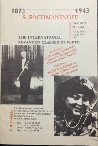 Flyer for international advanced flute class, led by Professor Alexandr Korneev and Professor Terry Kallenberg