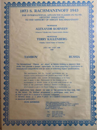 Information for an international flute class taught by Alexander Korneev and Terry Kallenbeg
