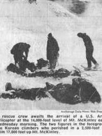 A newspaper clipping about the rescue of climbers on Mt. McKinley